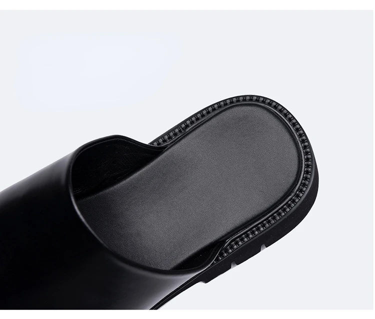 Luxury Men's Leather Heeled Slippers