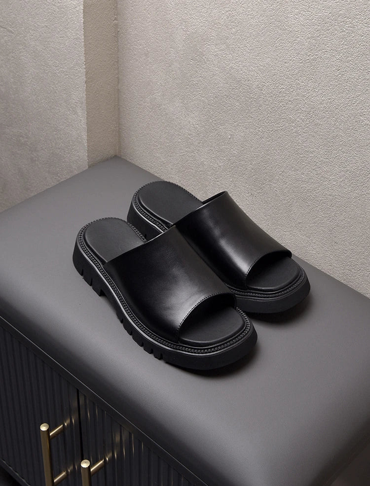 Luxury Men's Leather Heeled Slippers