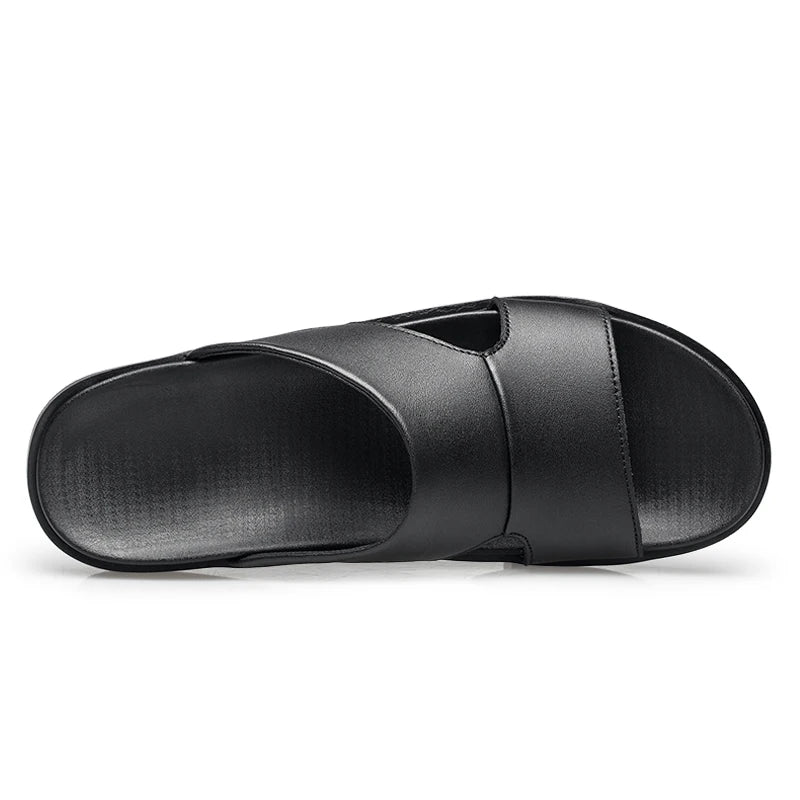 Men's Black Leather Summer Slides