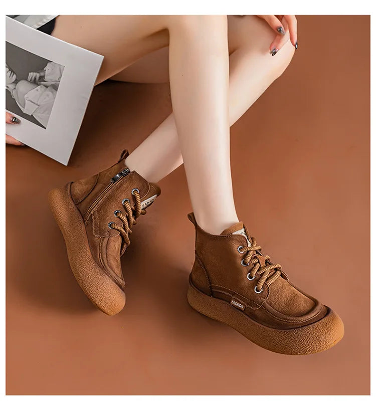 Cowhide Thick-Sole Sneakers