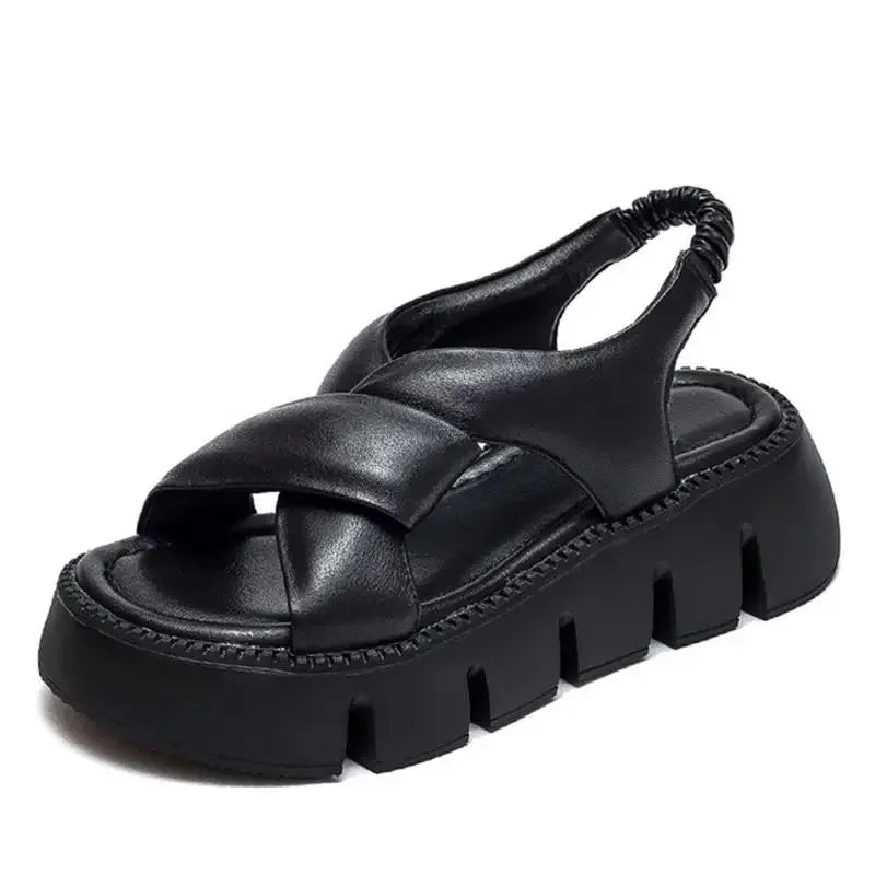 Retro Leather Platform Sandals Comfortable