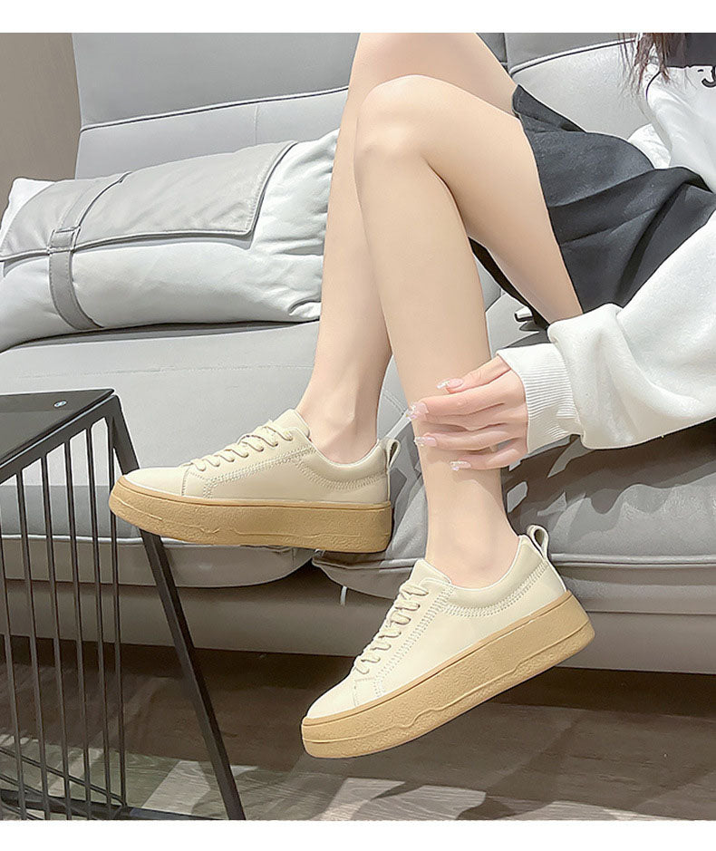 Thick-Bottom Genuine Leather Skate Sneakers