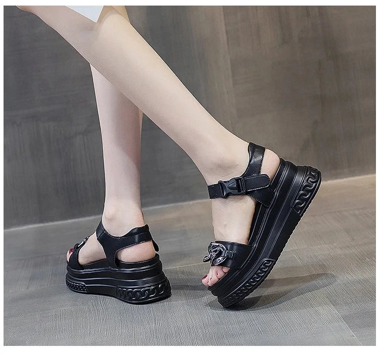 Chunky Chain Leather Platform Sandals