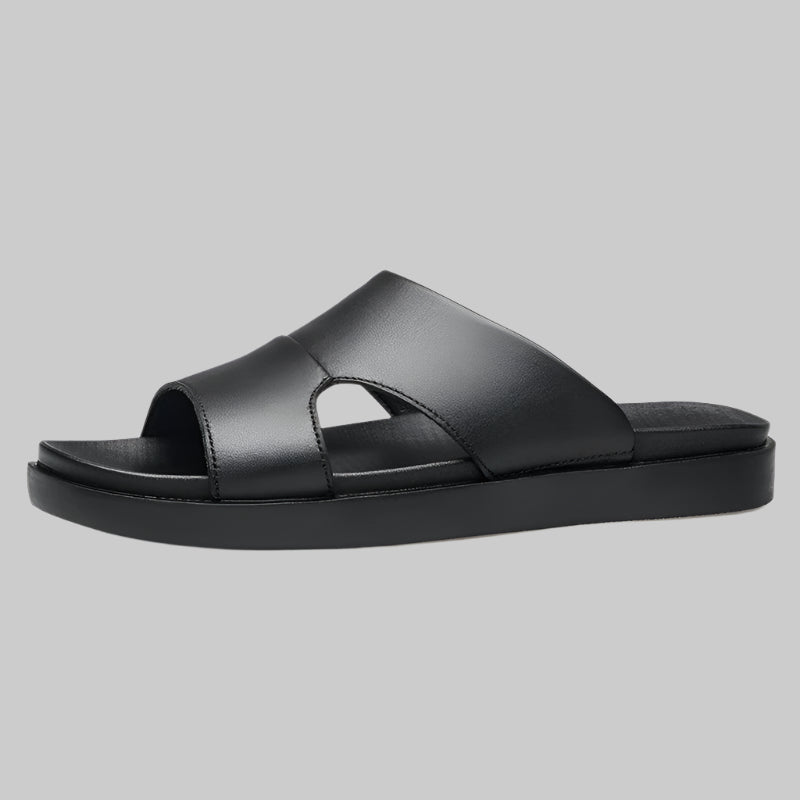 Men's Black Leather Summer Slides