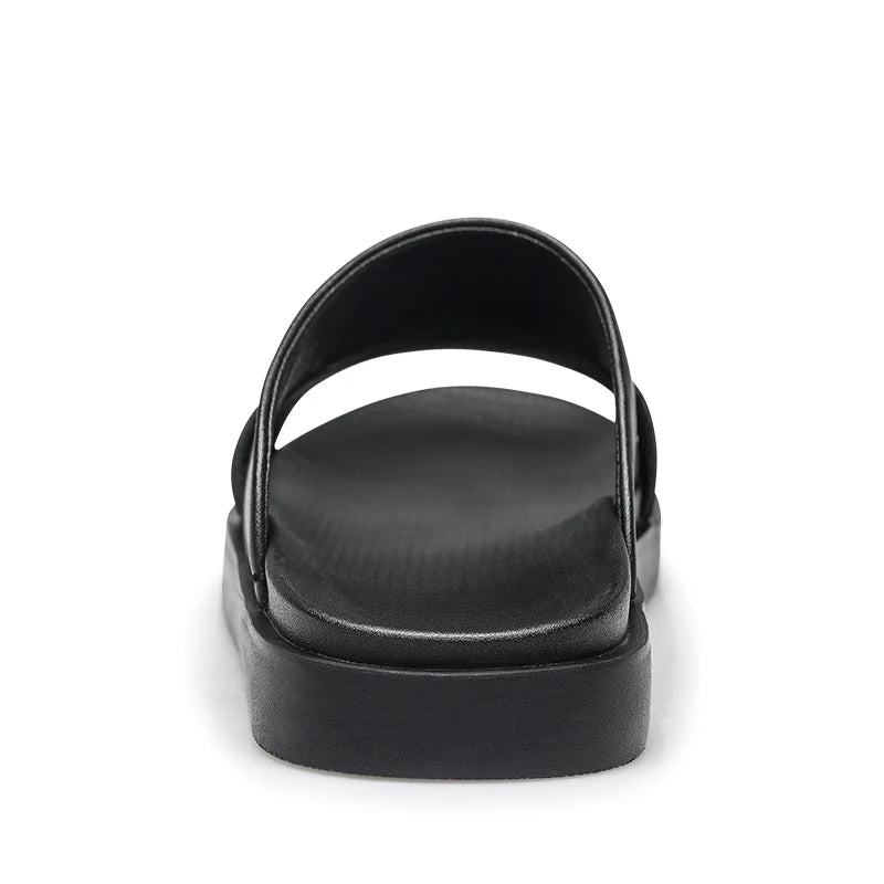 Men's Black Leather Summer Slides