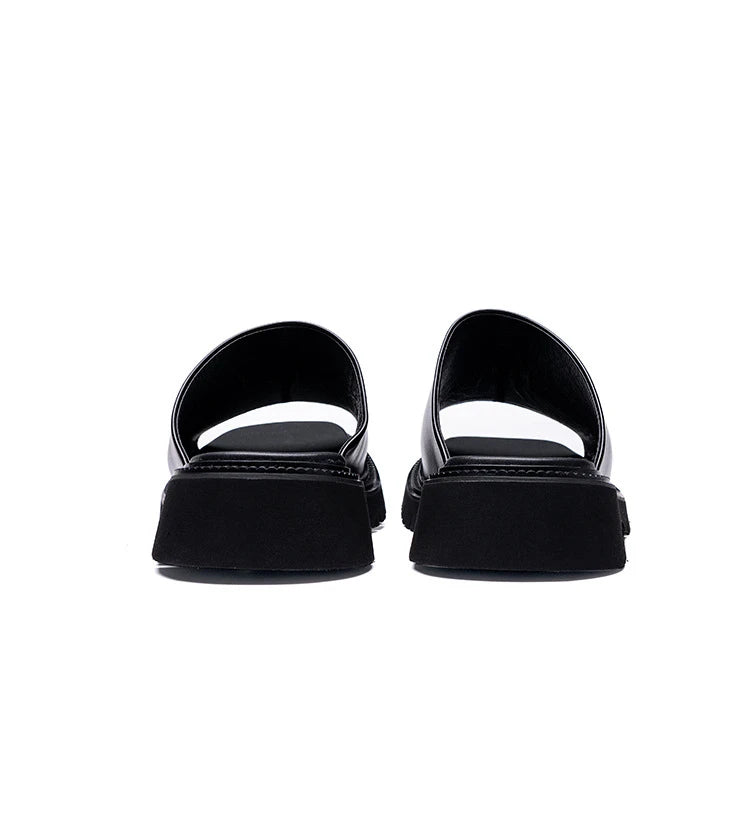 Luxury Men's Leather Heeled Slippers