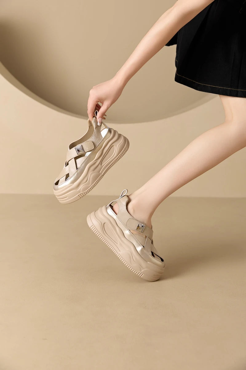 Breathable Chunky Leather Platform Sandals