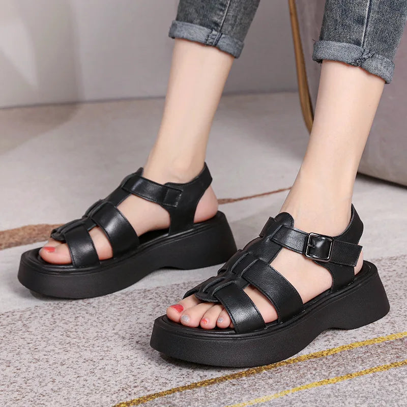 Leather Sandals Genuine Platform