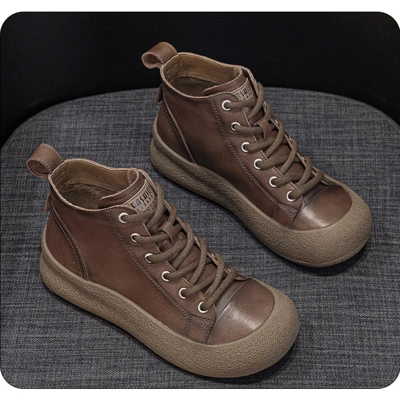 Non-Slip Cowhide Flat Sneakers