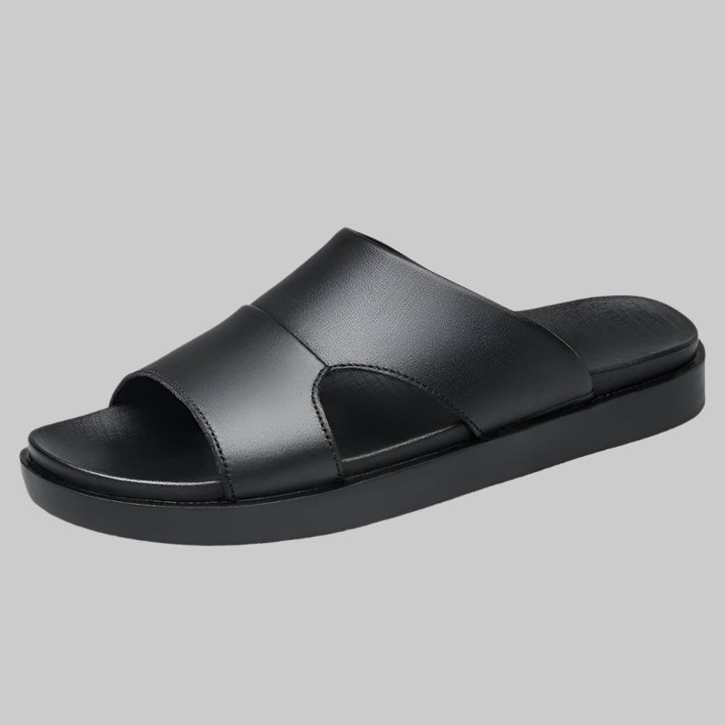 Men's Black Leather Summer Slides