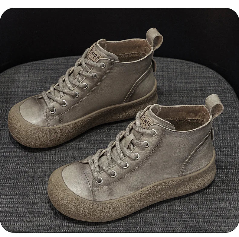 Non-Slip Cowhide Flat Sneakers