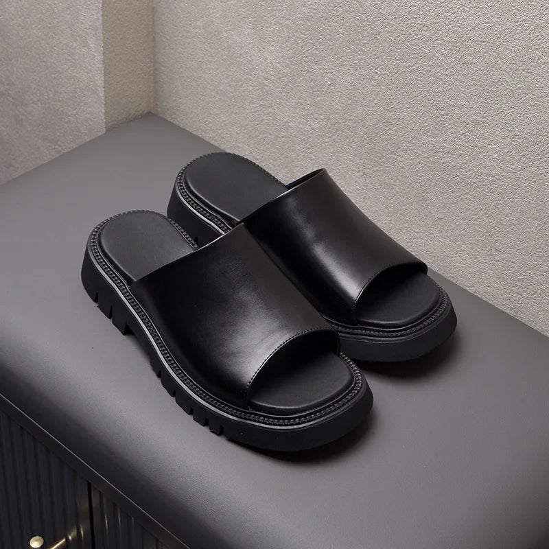 Luxury Men's Leather Heeled Slippers