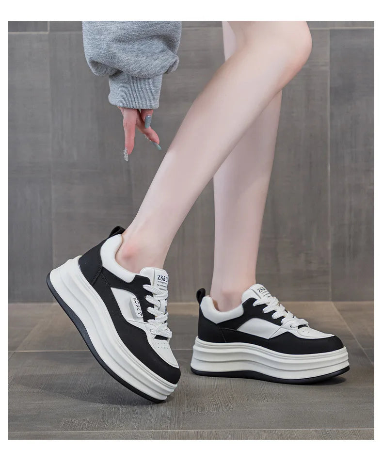 Genuine Leather Platform Wedge Sneakers