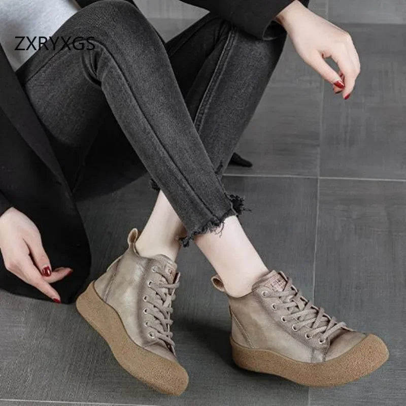 Non-Slip Cowhide Flat Sneakers