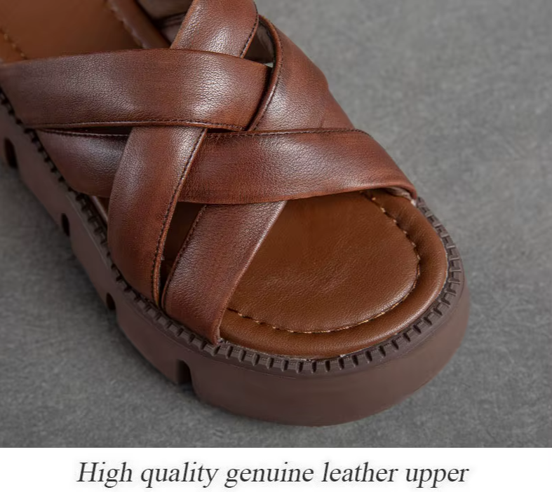 Luxury Leather Wedge Slippers Women