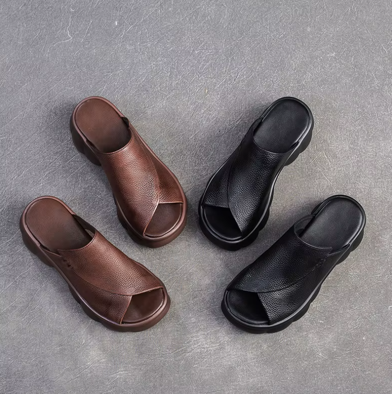 Retro Chunky Heel Slipper Slides