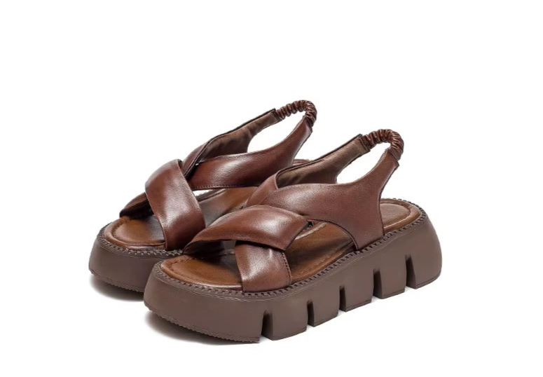 Retro Leather Platform Sandals Comfortable