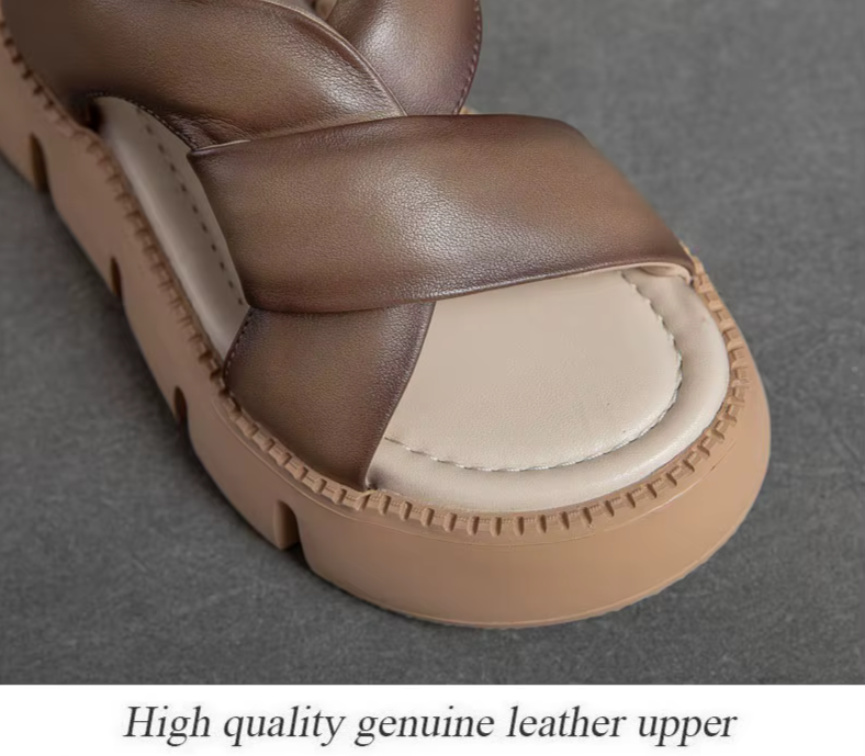 Stylish Leather Wedge Platform Sandals