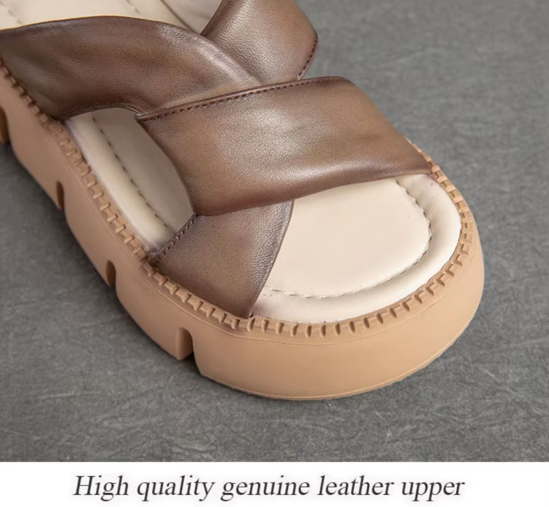 Summer Leather Slingback Wedge Sandals