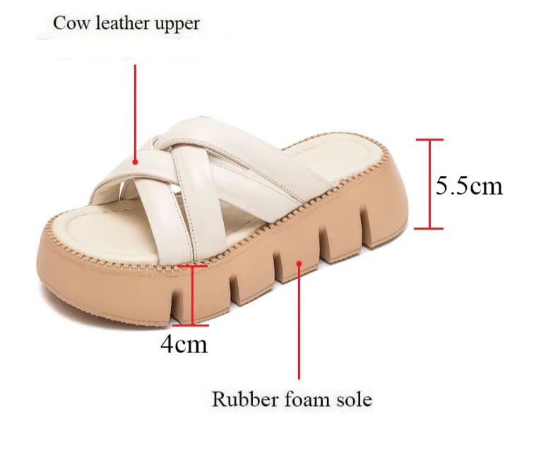 Luxury Leather Wedge Slippers Women