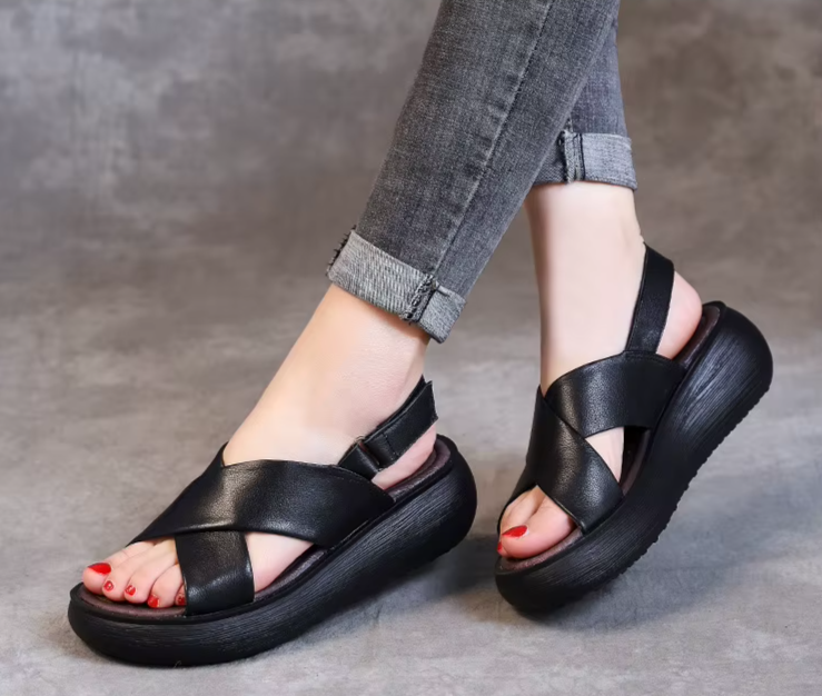 Thick Bottom Cowhide Leather Sandals