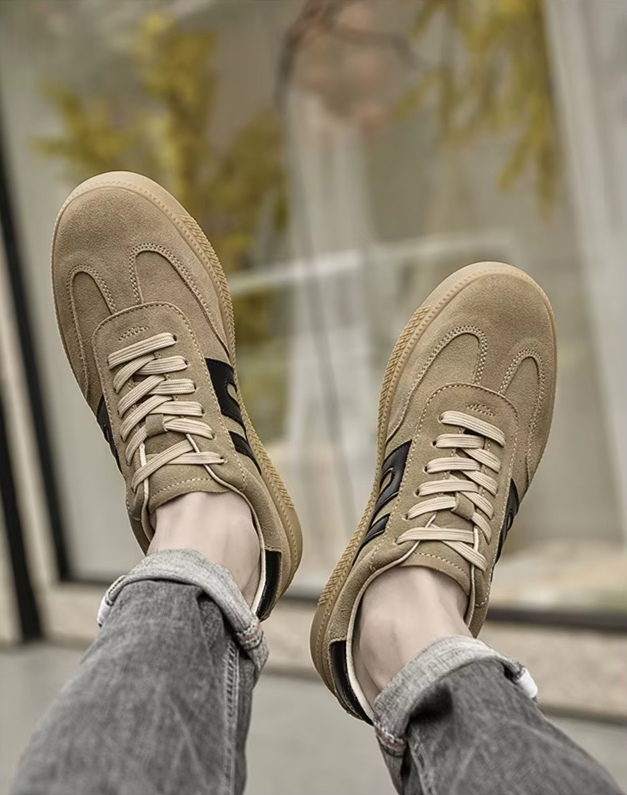 Brown Leather Thick-Soled Casual Sneakers