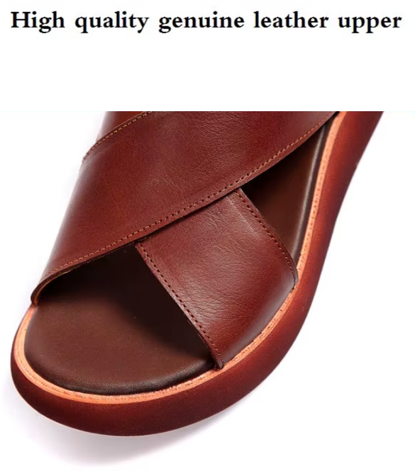 Retro Leather Wedge Slingback Sandals